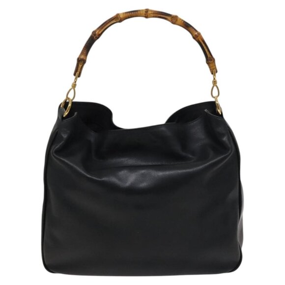 GUCCI Bamboo Shoulder Bag Leather 2way Black Gold - Picture 7 of 15